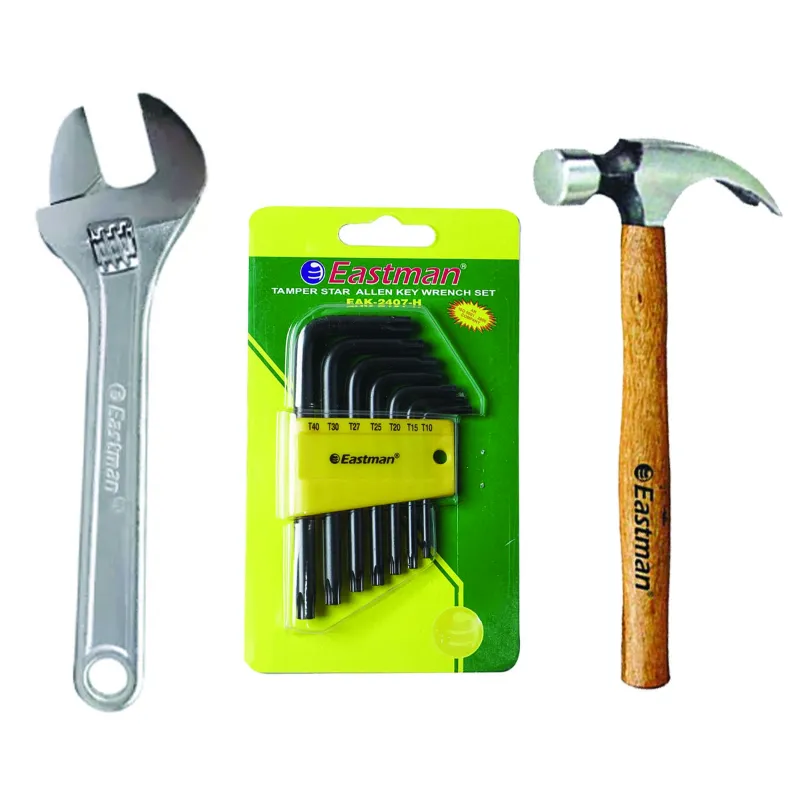 Eastman Hand Tools Combo Pack : 500 gm Claw Hammer (E-2061), 300 mm Adjustable Wrench (E-2050) & 7 Pcs Temper Star Allen Key Set (EAK-2407H) 